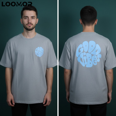 Good Vibes Both Side Printed Drop Shoulder- Ash