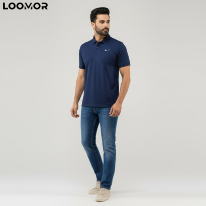 Premium Ambush Mesh Fabric Sports Polo- Navy Blue